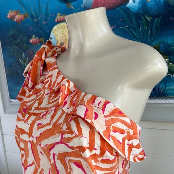 Nine West Orange and Pink One-Shoulder Blouse size L women’s top blouse - Picture 6 of 8